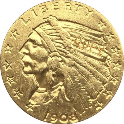 Kopie 24-K vergoldet Amerika USA 1908 GOLD Indian Half Eagle Münzsammlung Goldmünzen MIT