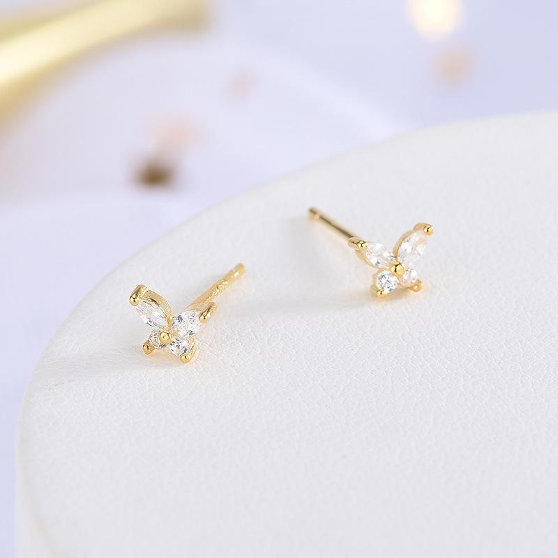 Sterling Silver Butterfly Zircon Earrings - Korean Style Fashion, Elegant and Trendy