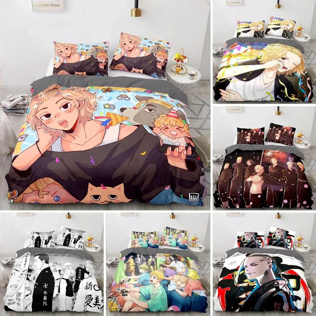 3D Tokyo Avengers Bedding Set Anime Manjiro Sano Duvet Cover Double Twin Full Queen King For Adult Kids Bedclothes Quilt size