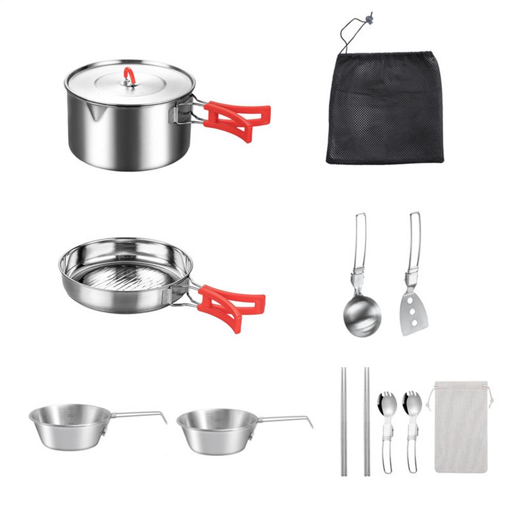 Camping Cooking Set Stainless Steel Survival Gear With Utensil Camping Cookware Kit With Carrying Bag For Kitchen Backyard