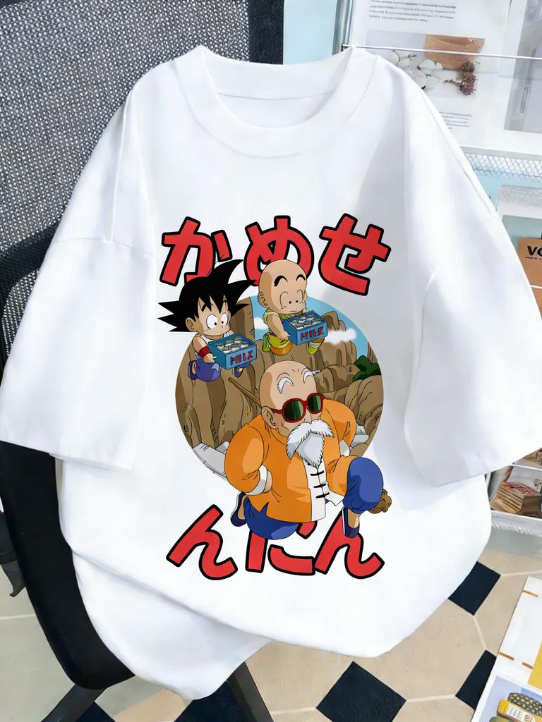 White Plus Size Dragon Ball Anime Printed Summer Men Women Tshirt Casual Parent Child Tops Y2K Harajuku Style Fashion Cute