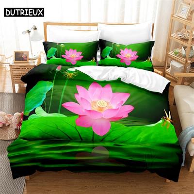 Green Leaf Lotus Queen Bedding Set Duvet Cover Set Kids Bedding Digital Printing Bed Linen King Size Duvet Cover Set Bedding Set