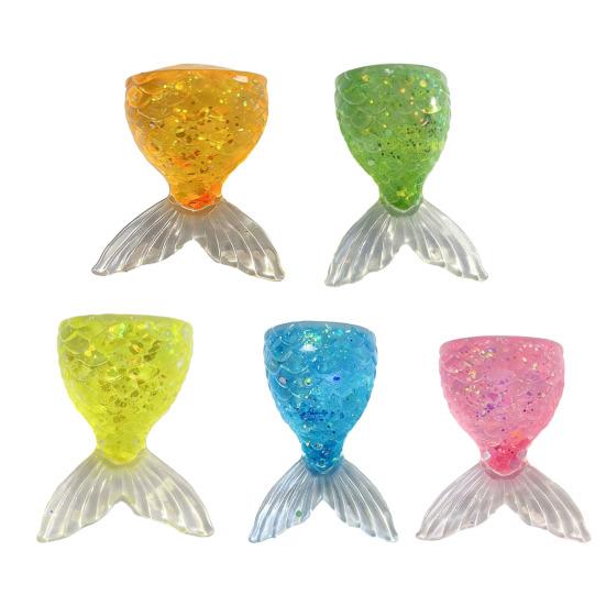 Transparent Fish Tail Squeeze Toy Glitter Simulated Fishtail Anxiety Relief Sensory Toy Slow Rising Stress Ball Decompression Gadgets
