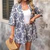 2025 Trendy Vacation Print Two-Piece Set: Elegant Short Sleeve Top & Tie-Waist High Waist Shorts
