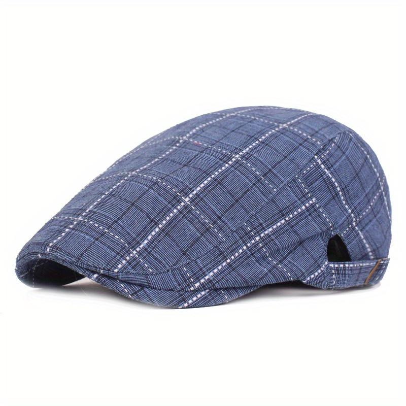 Unisex Vintage Flat Beret, Classic Plaid Pattern British Style Painter Cap Newsboy Hat for Women & Men