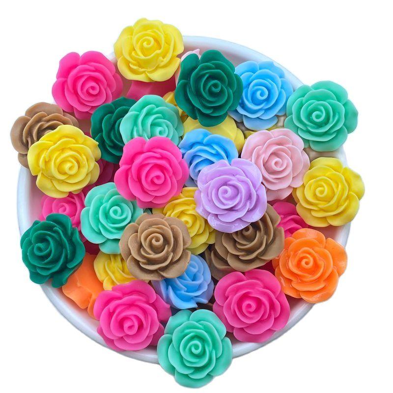 20Pcs New Cute Mini 19mm Rose Flower Flat Back Resin Cabochons Scrapbooking DIY Jewelry Craft Decoration Accessorie