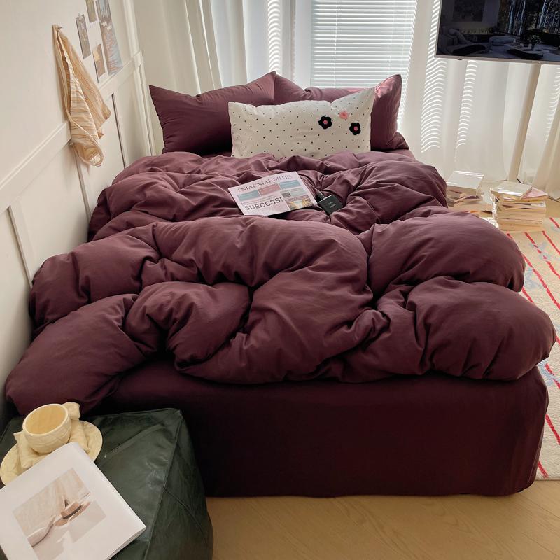 Solid INS Style Bedding Set For Adults Kids Pink Cotton Fitted Flat Sheet With Pillowcases Colorful King Queen Full Size