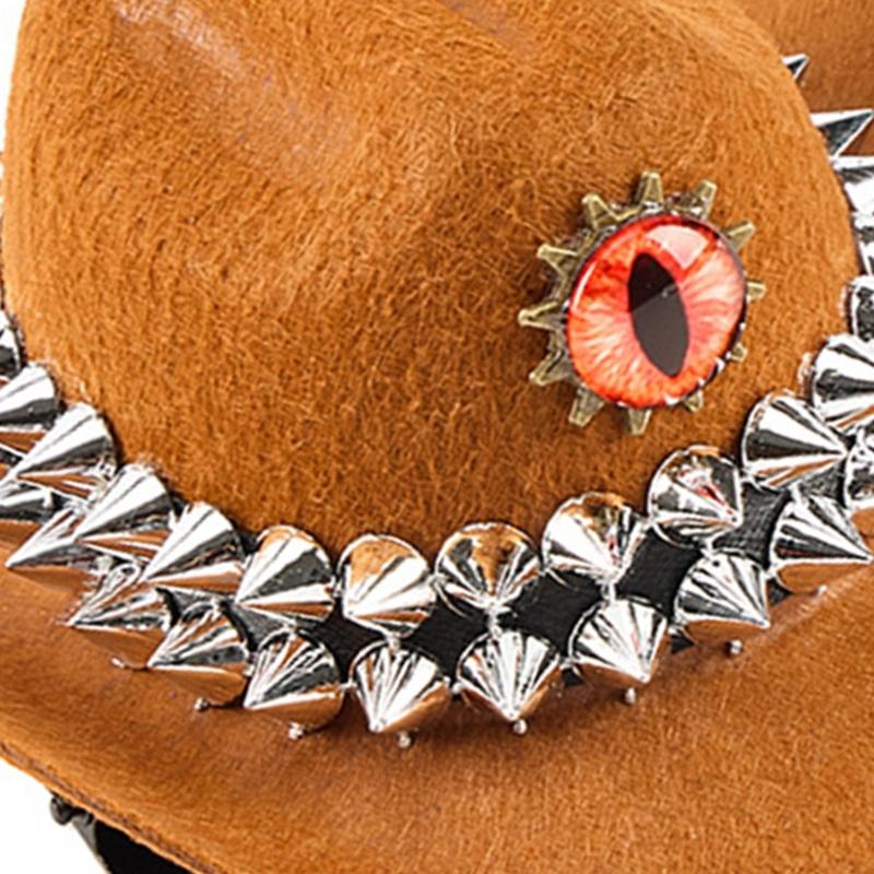 Handmade Retros Hat Rivets Embellished Felted Denims Hat Durability Hat for Outdoor Activity and Festivals