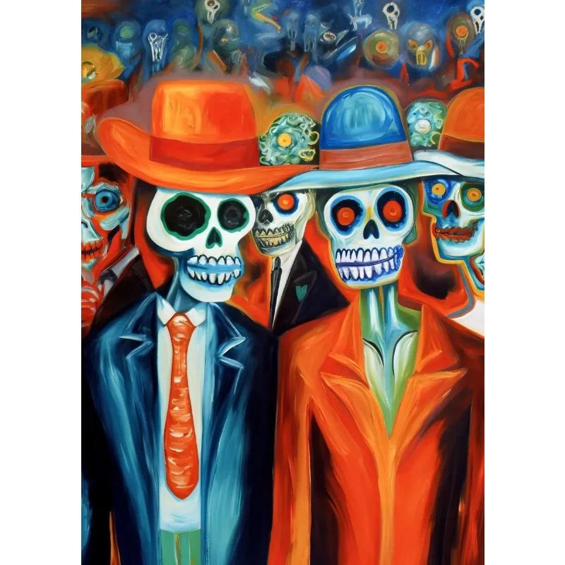 Day of The Dead Flowers and Beauty Skull Posters Prints Woman Halloween Canvas Painting Abstract Wall Art Picture Decoration