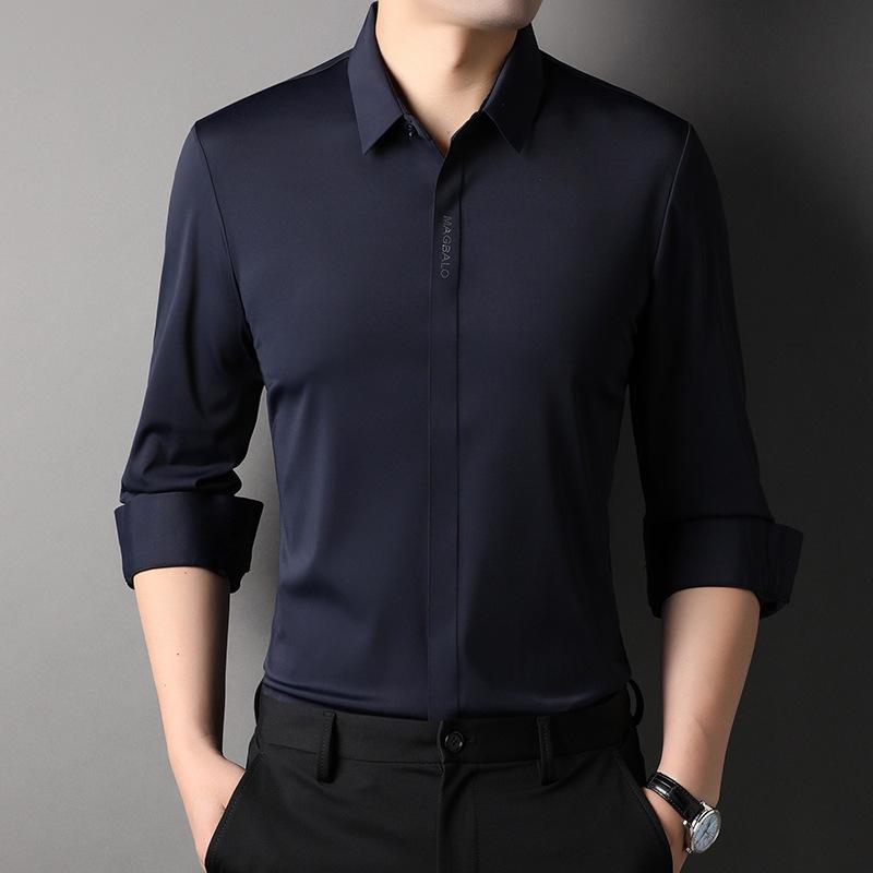 Autumn New Men's Dark Placket Long-sleeved Shirt