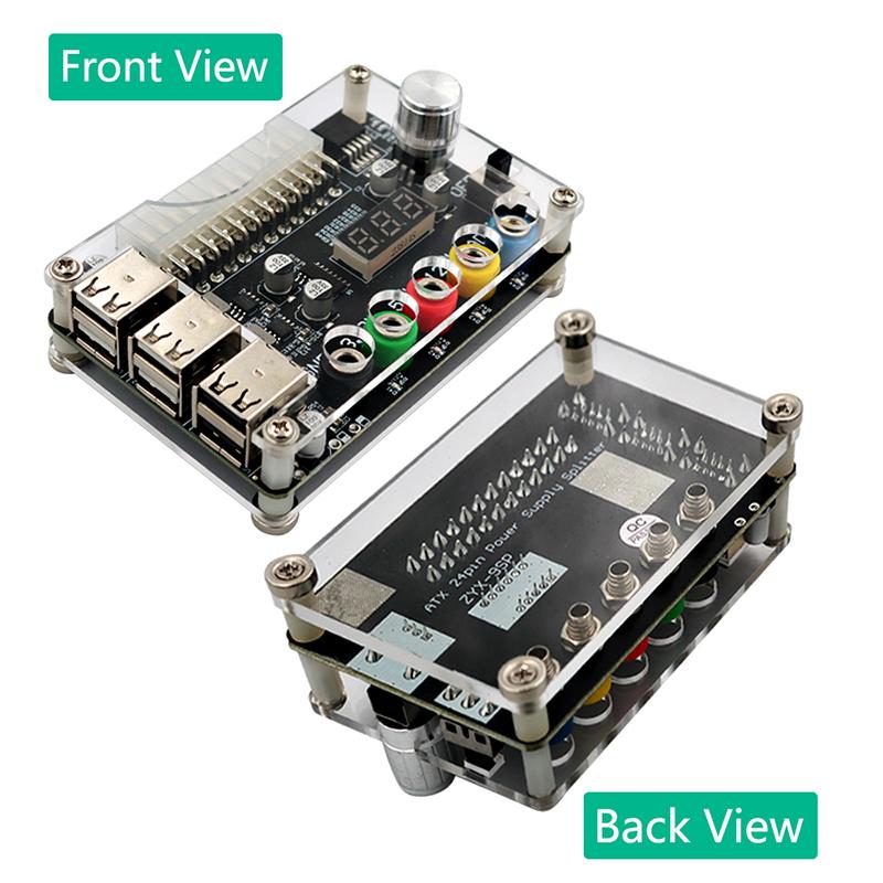 24Pin ATX Power Supply Breakout Board Power Module Adapter Connector Adjustable Voltage Knob 6 Port USB 2.0 Supports QC2.0 QC3.0