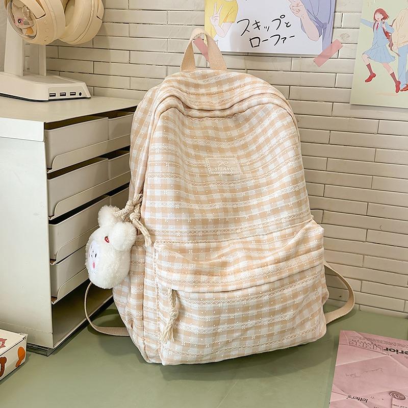 Backpack Women's Fashion Plaid Backpack Junior High School High School Student School Bag Lightweight Backpack