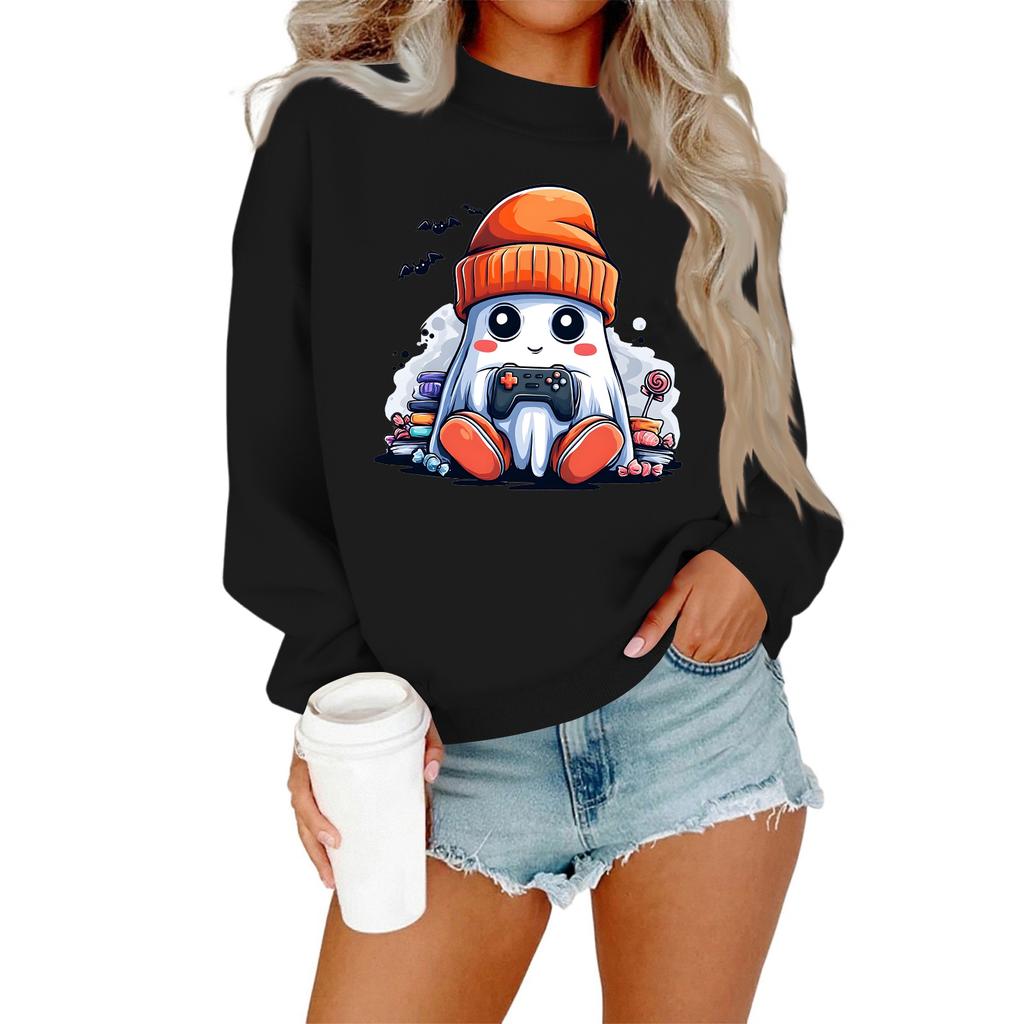 Women's Casual Fashion Round Neck Long Sleeve Halloween Printed Sweatshirt