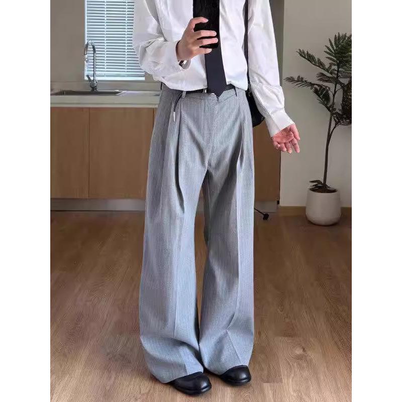 Men's Retro Striped Wide-Leg Summer Pants - Loose, Casual Floor-Length Style