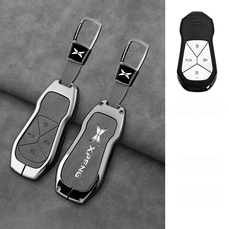 Interior Mouldings Alloy+Leather Car Key Fob Cover Case Shell For Xpeng Xiaopeng P7 P7i P5 G3 G3i G9 G6 22-23 Holder Interior Ke