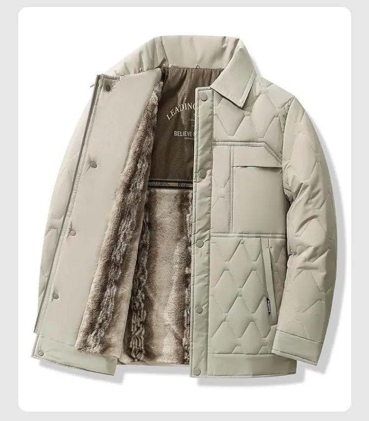 Men's Winter Lapel Jacket with Lambswool Fur Collar & Nano Mink Velvet - Thickened Warm Cotton