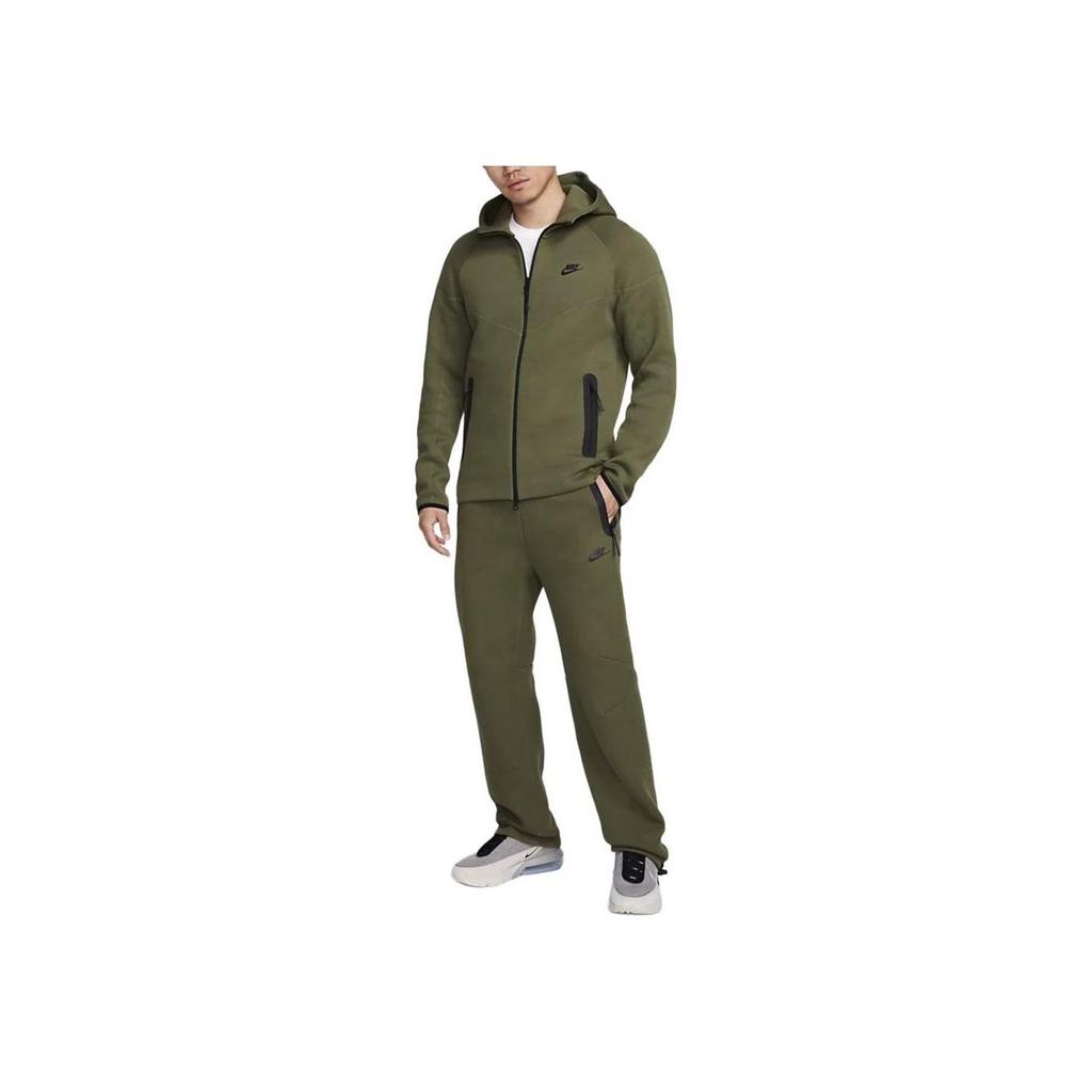 Nike Sportovní oblečení Tech Fleece Jednobarevné Stahovací Šňůrka Ležérní Jogger Kalhoty Pánské Spodky Středně Olivová FB8013-222