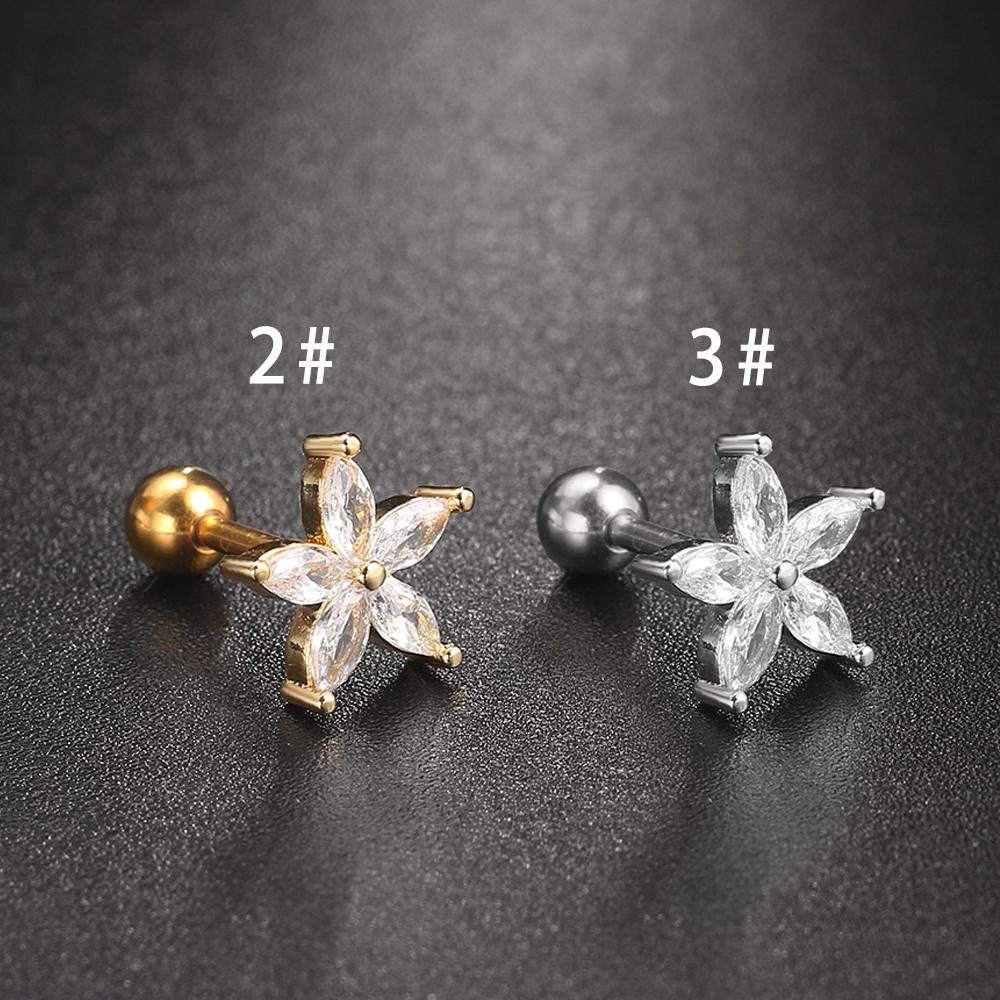 

1pc Cartilage Piercing Stud Earring For Women Mini Zircon Flower Fashion Piercing Helix Tragus Ear Accessories Body Jewelry Gift 1-rose gold color