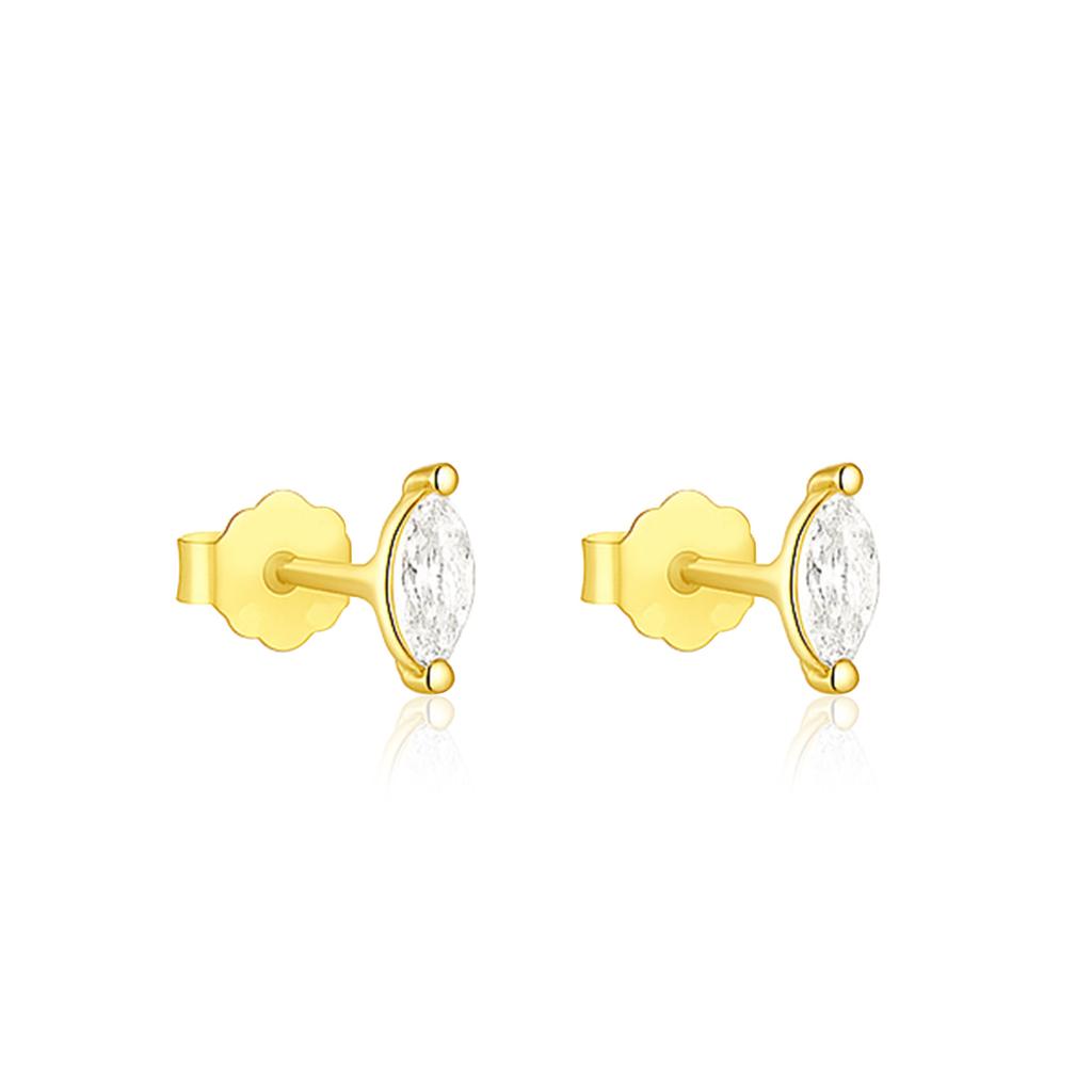 Minimal Solitaire Stud Earrings - 925 Sterling Silver Gold Plated