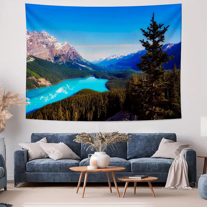Natural Landscape Tapestry  HD Scenic Wall Art Blue Lake and Snow Mountain Decorative Blanket 74x94cm(29x37in)