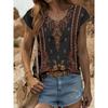 Summer Retro Flower Graphic 3D Print T-Shirt Women V-Neck Casual Tees Tops Female Casual Streetwear Loose Oversized T-Shirts