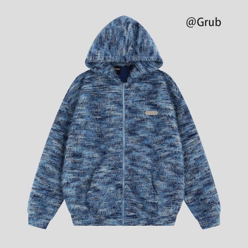 Unisex Gradient Striped Hooded Sweatshirt - Retro Winter Cardigan Style with Oil Painting Knit Design