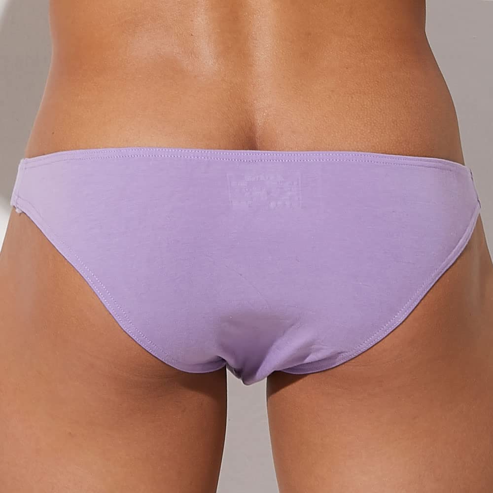 Bikini Size Combed Stretch Solid Color G-Station Men's Low-Rise Briefs, L, Purple, Cotton, Cotton, Tagless,