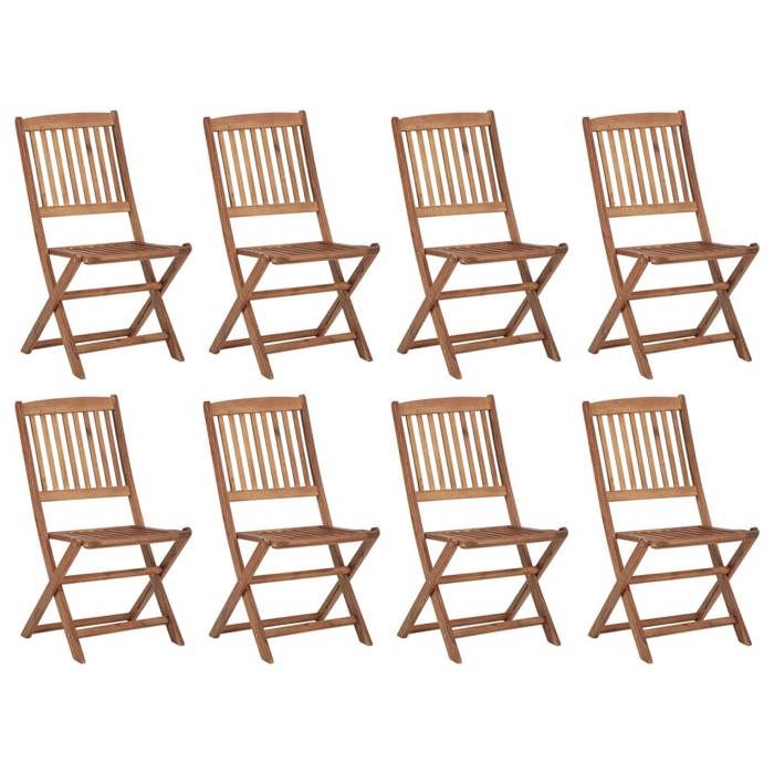Exclusive House - Folding Outdoor Chairs and Cushions Set of 8 Acacia Wood