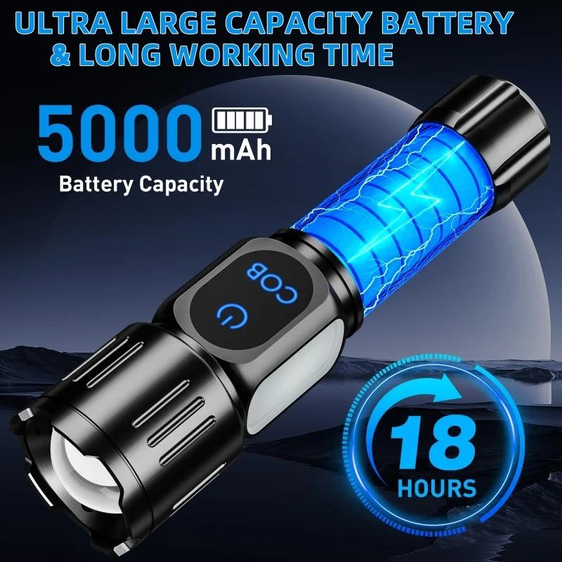 2026 New Waterproof LED Flashlight, Powerful USB Type-C Rechargeable  Flashlights with Magnet, Side Light, 9 Modes for Home Outdoor Emergency