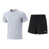 Trendy Versatile Round Neck Short Sleeve T-Shirt Quick Dry Breathable Five-Point Shorts Running Fitness Training Casual Sports Suit AATW013-3