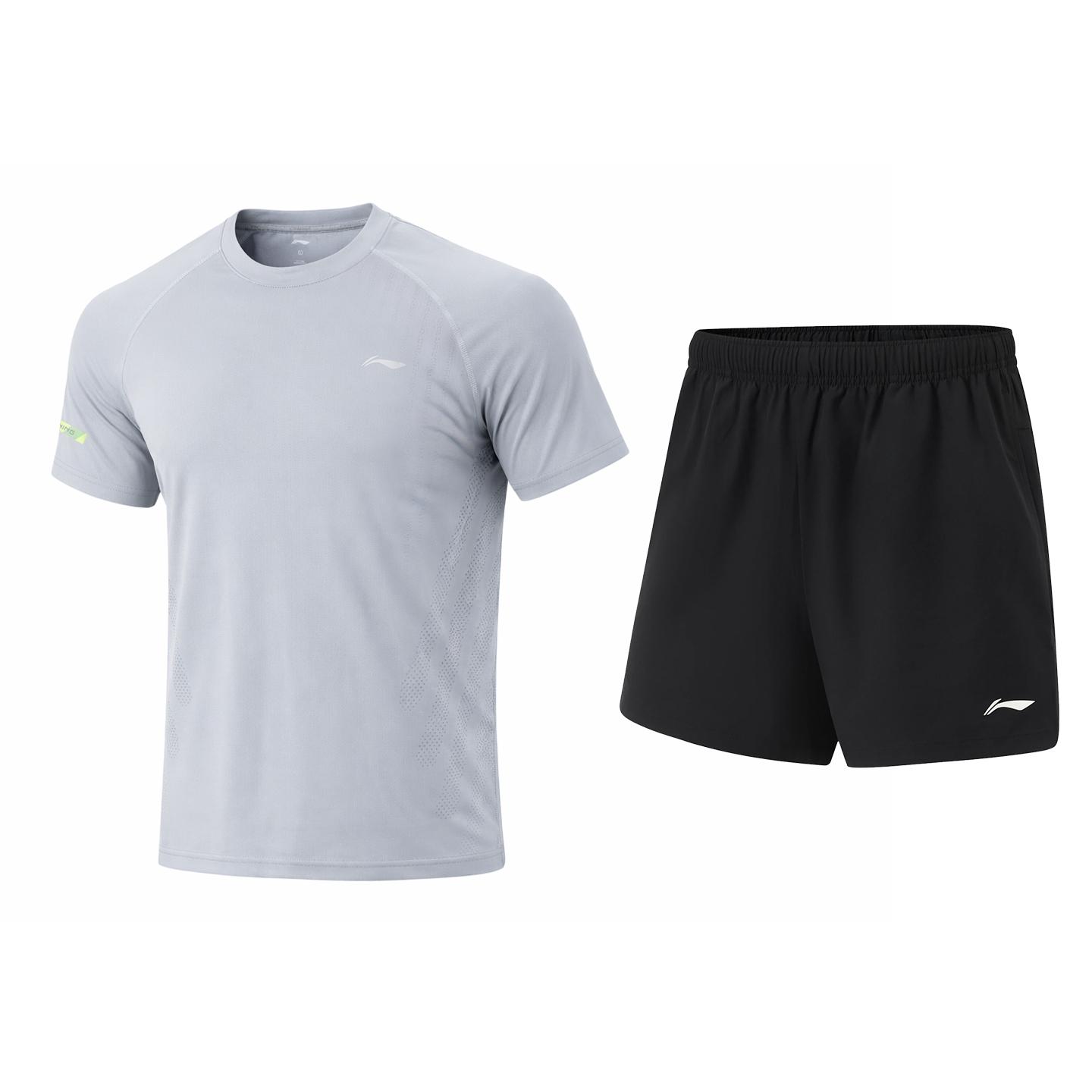 

Li-Ning Модная Универсальная Футболка с Круглым Вырезом и Коротким Рукавом Быстросохнущая Дышащая Пятиточечные Шорты Для Бега Фитнеса Тренировок Повседневный Спортивный Костюм AATW013-3 M