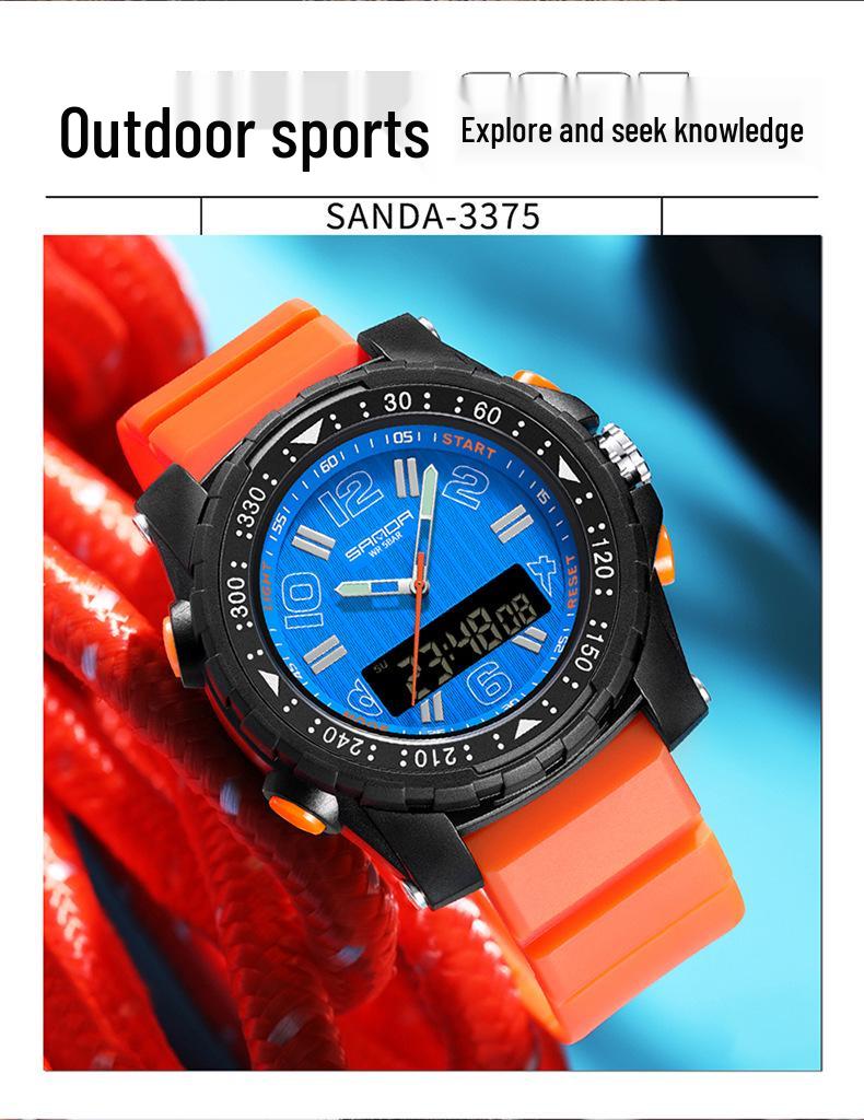 Sanda Student Sports Waterproof Luminous Dual-Display Multifunction Electronic Wristwatch