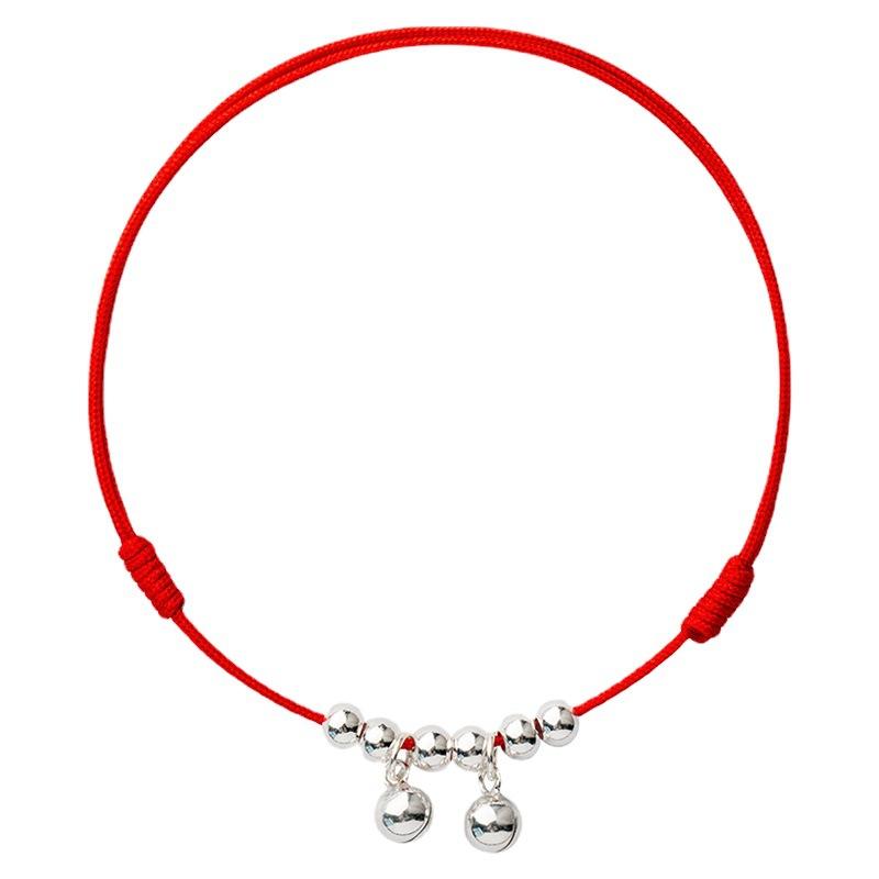 Bell Anklet for Women, Red String with Bells That Make a Sound, Water Tone, Sexy and Simple, Silver, Ancient Style, Student Style, Handmade Weaving