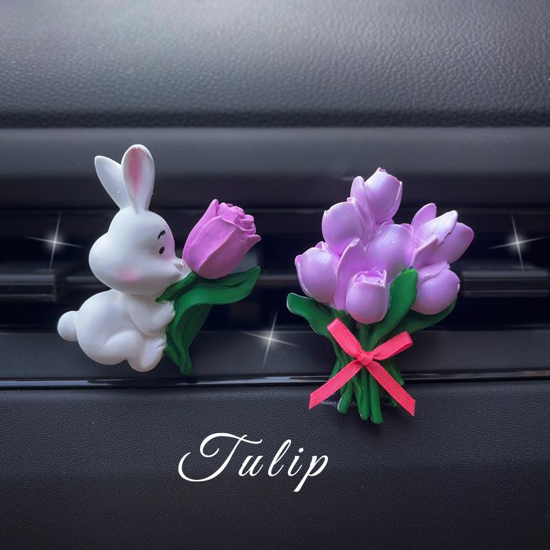 Rabbit Tulip Bouquet Car Air Freshener - Cute Stone Diffuser Ornament