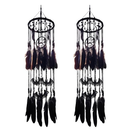 Gothic Dream Catcher Black Dreamcatcher with Bat Charms Witchy Hanging Dream Catcher