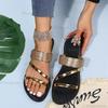 Fashion Summer Women Sandals Flat Sandal Sparkle Rhinestone Slide Trendy Women's Beach Sparkly Dressy Slip On Bling Casual Shoes Gold