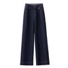 New Spring/Autumn 2026 Deep Blue High-Waisted Patchwork Wide-Leg Denim Pants for Women