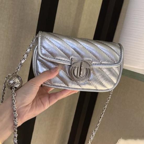 2025 New Women's Bag Cross-Border Style-Inspired Fashion Gold Ball Shoulder Bag High-End Feel Transfer Bead Quilted Chain