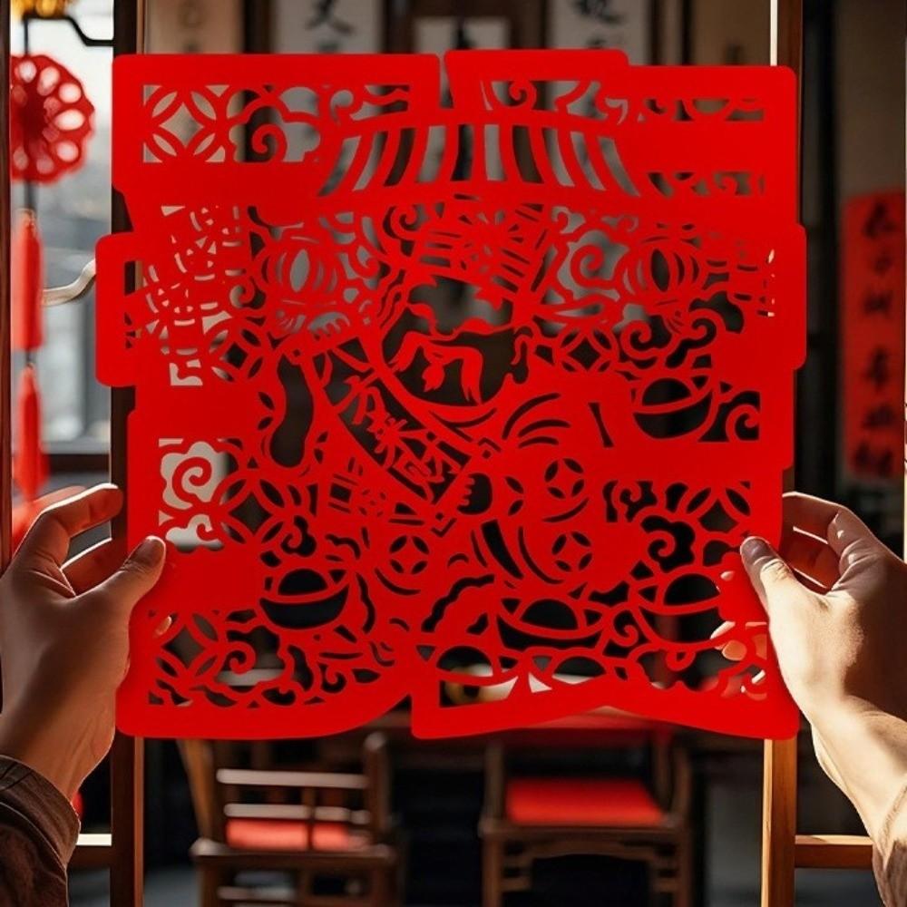 Horse Blessing Design Window Flowers Stickers Removable Self-Adhesive Wall Stickers Hollowed-out Thickened New Year Stickers