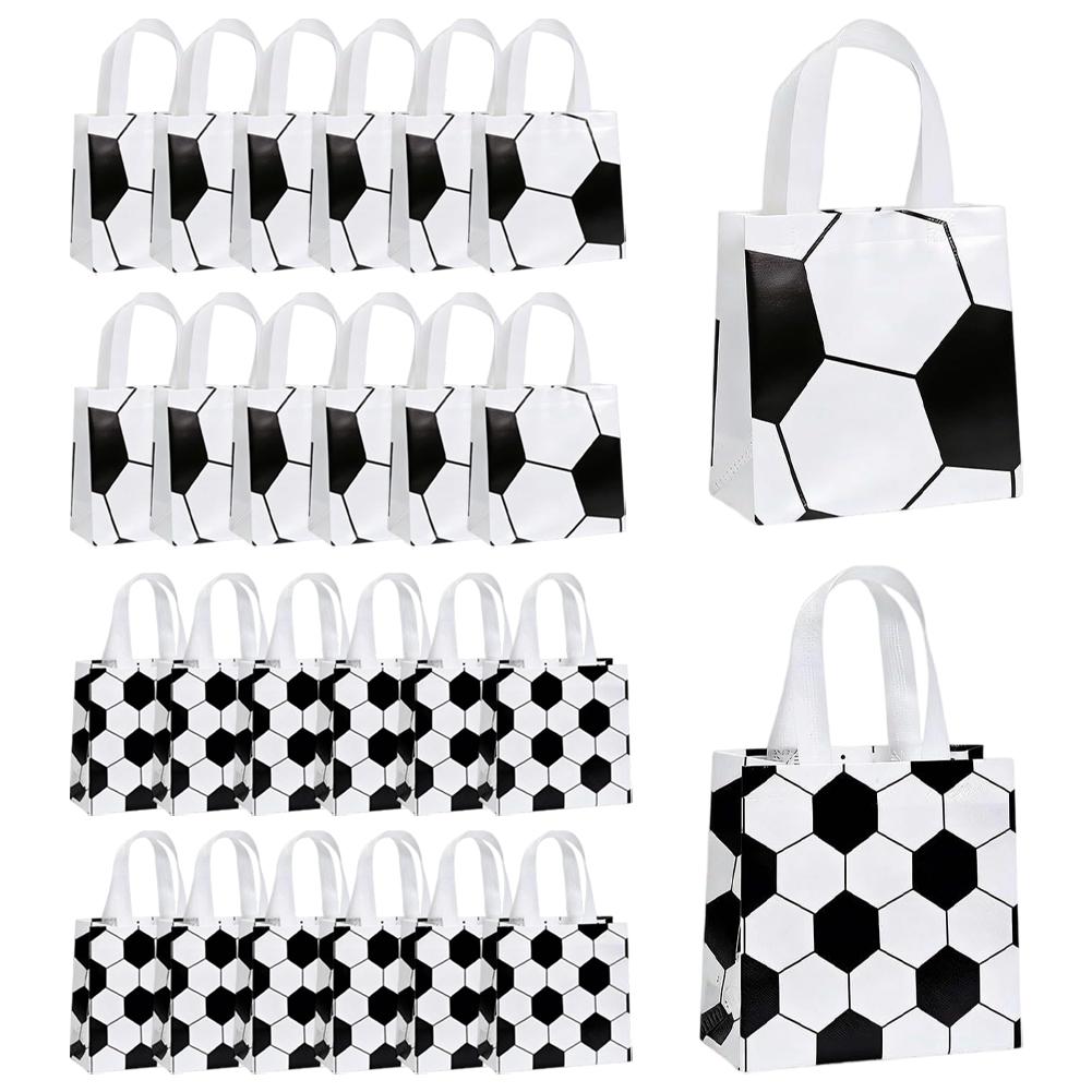 Soccer Themed Goodie Bags 24 pcs 7.87 x 7.87in Non Woven Fabric Reusable Party Favors for Sports Birthday School Events
