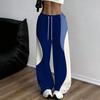 Women Plus Size Beige Abstract Printed Drawstring Loose Straight Leg Full Length Pants
