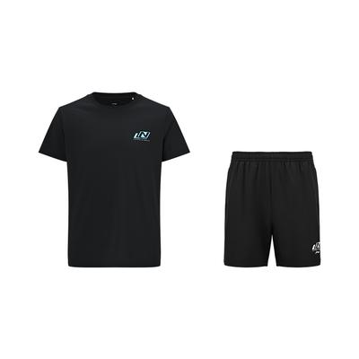 Li Ning College Style Solid Color Breathable Cool Short Sleeve Dirt Resistant Shorts Casual Sports Set Unisex Sets Black ATSV607-1+AKSV675-1
