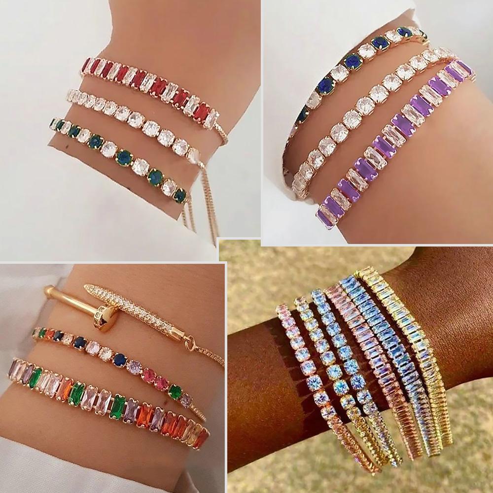 Adjustable Crystal Tennis Bracelets for Women Men Colorful Zircon Folding Buckle Chain Bangle On Hand Party Sexy  Jewelry
