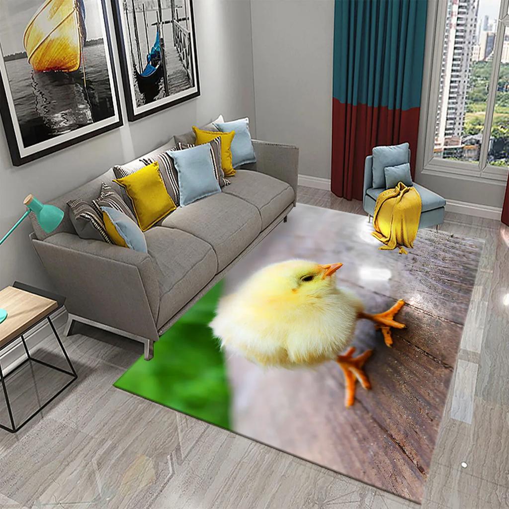 3D Kawaii Niedlicher Hühnermuster-Druckteppich für Küche Wohnzimmer Schlafzimmer Rutschfest Saugfähig King Size Teppich für Heimdekor