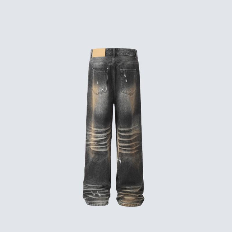 Vintage American Washed Distressed Jeans Men Women Straight Leg Baggy Pants Streetwear