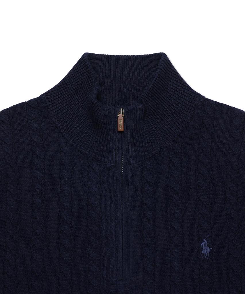 POLO RALPH LAUREN Cable Knit Wool Cotton Zipper Sweater - Blue