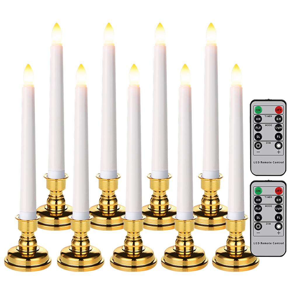 LED Kerze mit zeitgesteuerter Fernbedienung und Kerzenständer, flammende, flackernde Fensterkerze, Weihnachtsdeko, Kerzenlampe