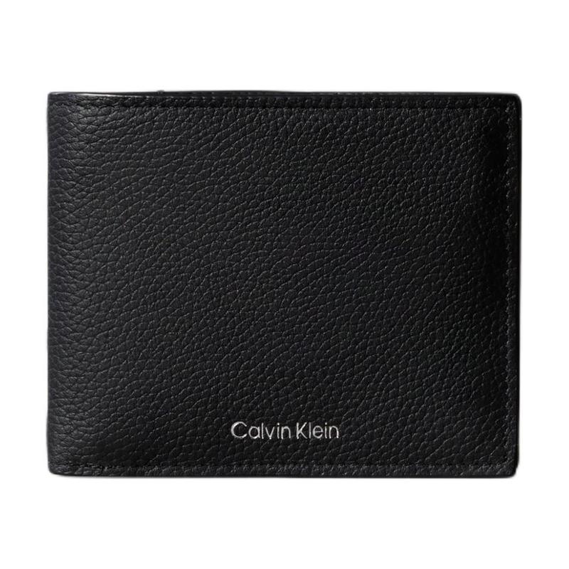 Calvin Klein Hot stamping embossed half-fold design grained cowhide wallet men s black чёрный