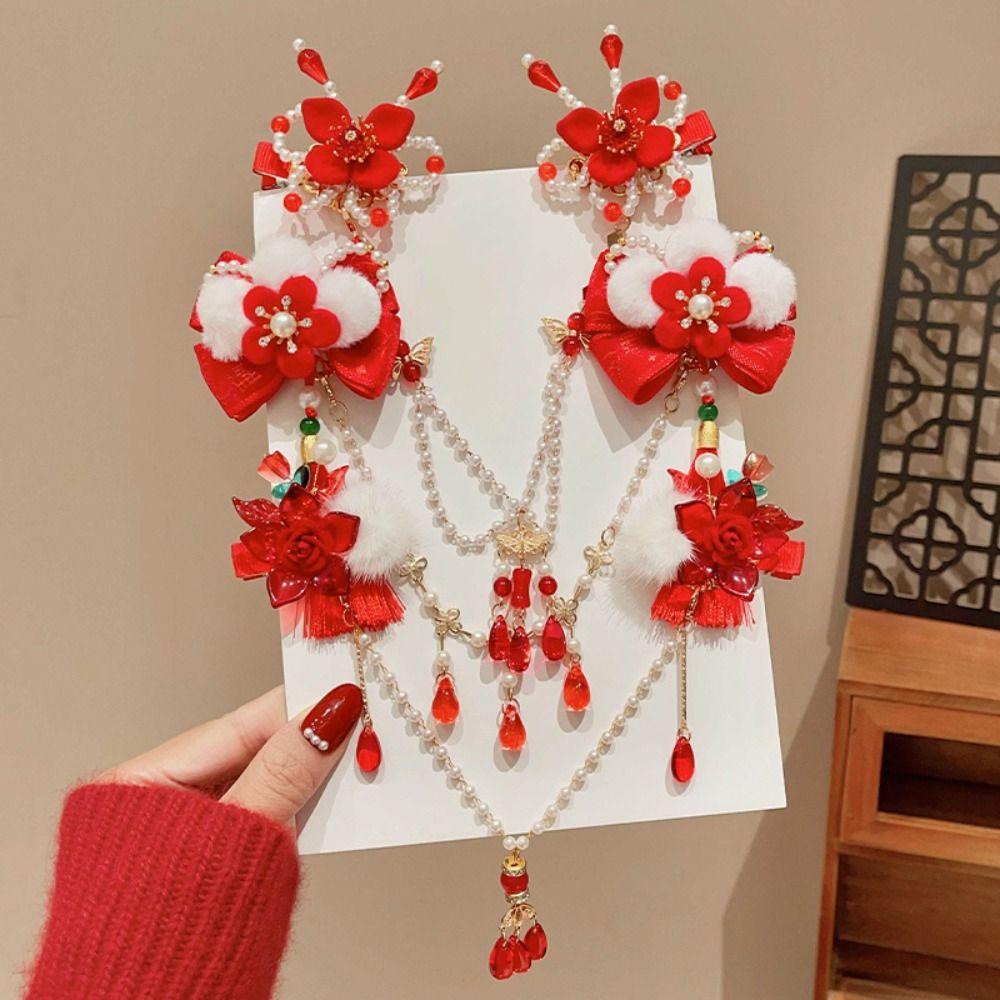 Hanfu Headwear Chinese Style Red Barrettes Princess Ancient Style Hair Clip  Kids