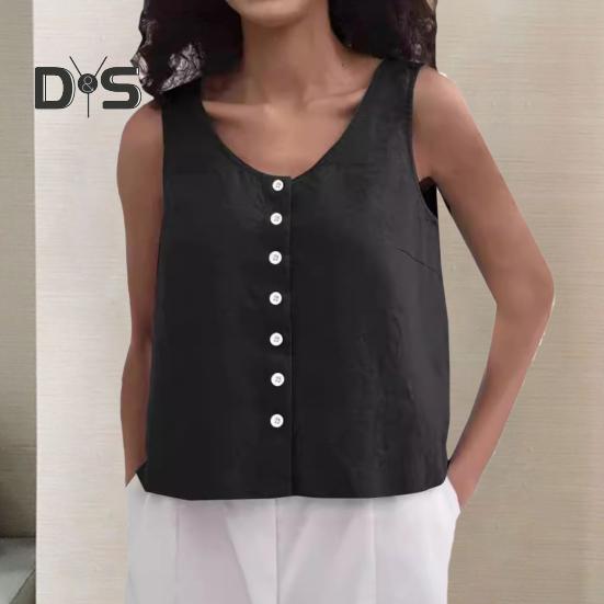 Dámské letní tílka s kulatým výstřihem, volný střih, jednobarevný design tílka na knoflíky, streetwear